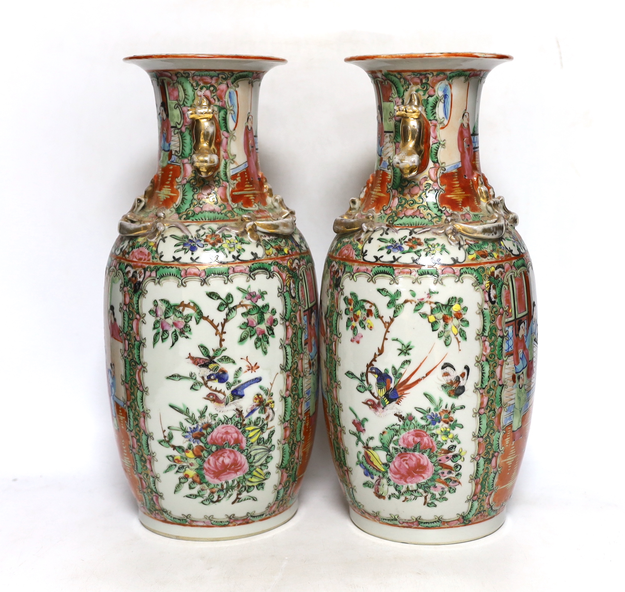 A pair of early 20th century Chinese famille rose vases, 35cm